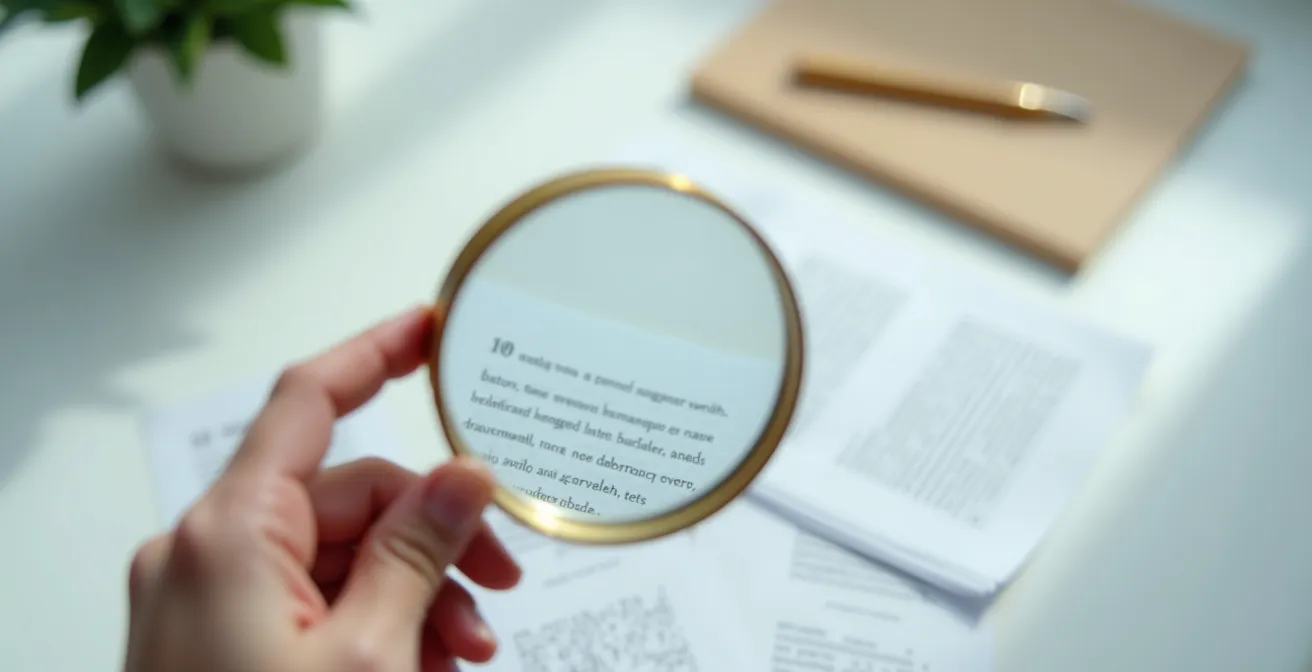 Loupe inspectant minutieusement des documents, symbolisant le contrôle fiscal et la vérification des primes d'assurance vie