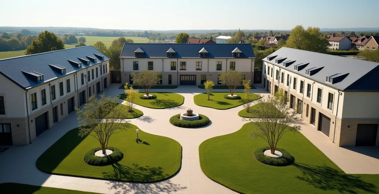 Vue aérienne d'une résidence senior avec ses espaces verts